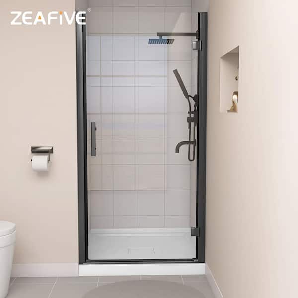 Zeafive 36 to 37-1/4 in. W x 72 in. H Frameless Pivot Swing Single Shower Door Right Hinged in Matte Black with Clear Glass