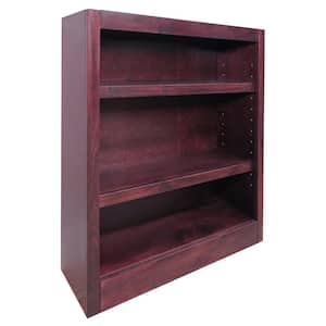 36 in. Cherry Wood 3-shelf Standard Bookcase with Adjustable Shelves