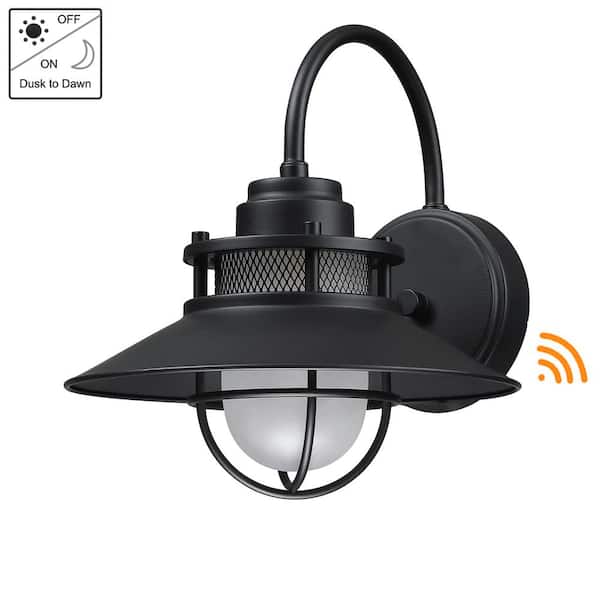 Hukoro ORA 11 in. 1-Light Hardwired Matte Black Dusk to Dawn Outdoor Barn Wall Light Sconce