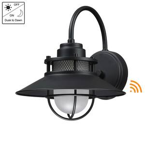 ORA 11 in. 1-Light Hardwired Matte Black Dusk to Dawn Outdoor Barn Wall Light Sconce