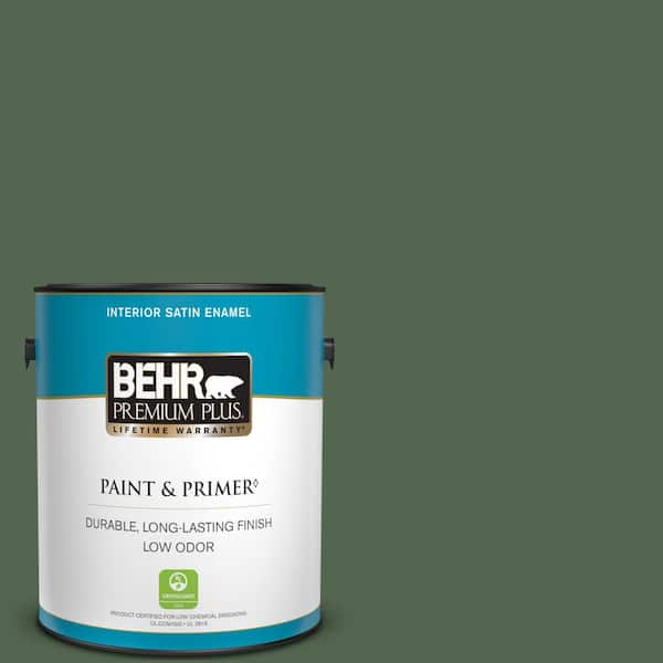 BEHR PREMIUM PLUS 1 gal. #S410-7 Equestrian Green Satin Enamel Low Odor Interior Paint & Primer