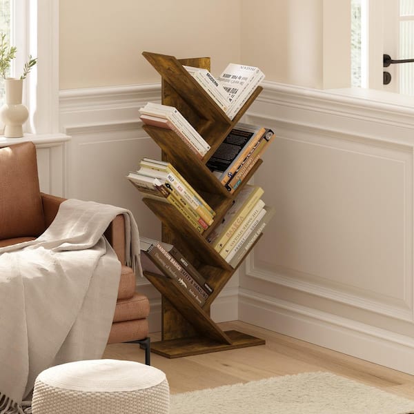 Furinno 39.37 in. Tall Amber Pine Wood 7-Shelf Tree Bookcase