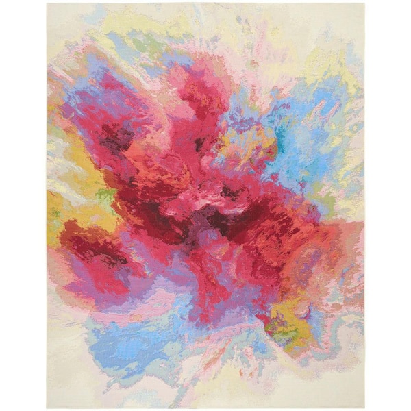 Color Splash Ivory Multicolor 9 ft. x 12 ft. Abstract Contemporary Area Rug