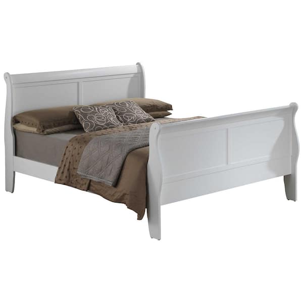 AndMakers Louis Philippe White Full Sleigh Bed with High Footboard