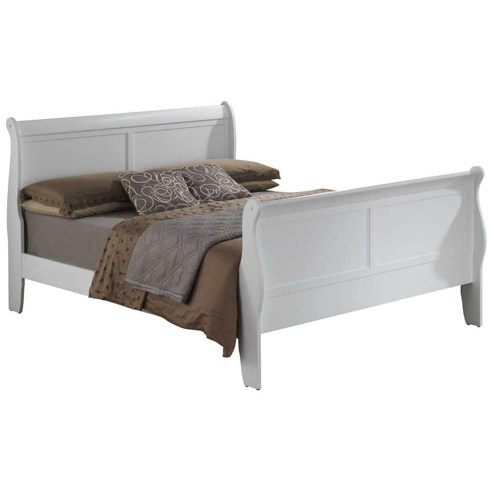 Louis Philippe White King Sleigh Wood Bed with High Footboard