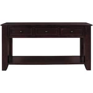 55.10 in. W x 15.00 in. D x 30.00 in. H Brown Linen Cabinet Console Table with 3 Drawers and 1 Shelf
