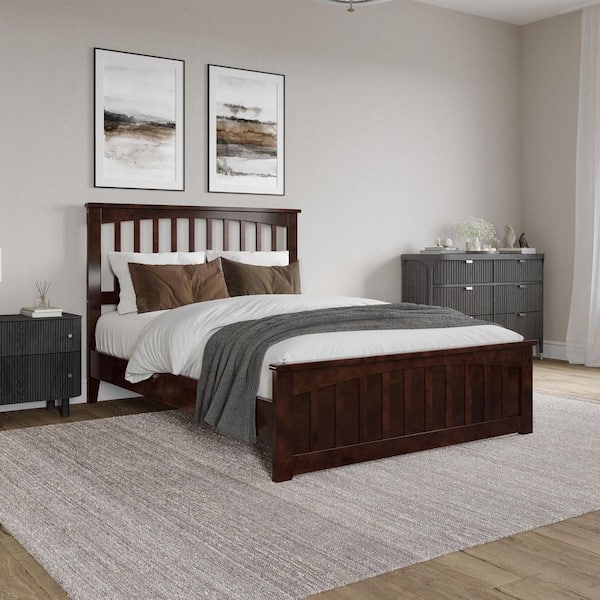 AFI Becket Walnut Brown Solid Wood Frame Full Low Profile Platform Bed with Matching Footboard
