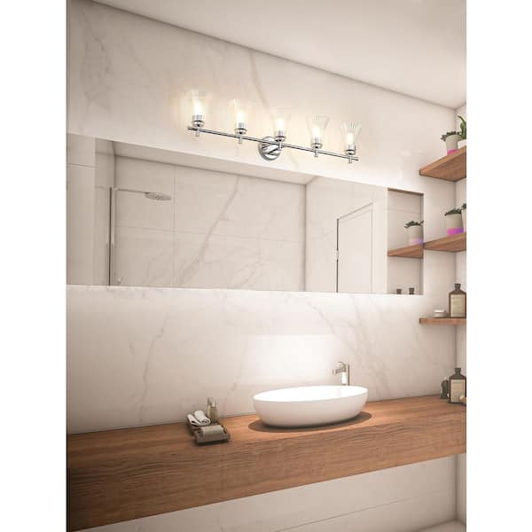 Belle 42 in. 5 Light Chrome Vanity Light with Clear Glass Shade