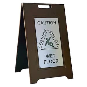 24 in. Brown 2-Sided Recycled Plastic With Silver Insert Panel Bilingual Wet Floor Sign