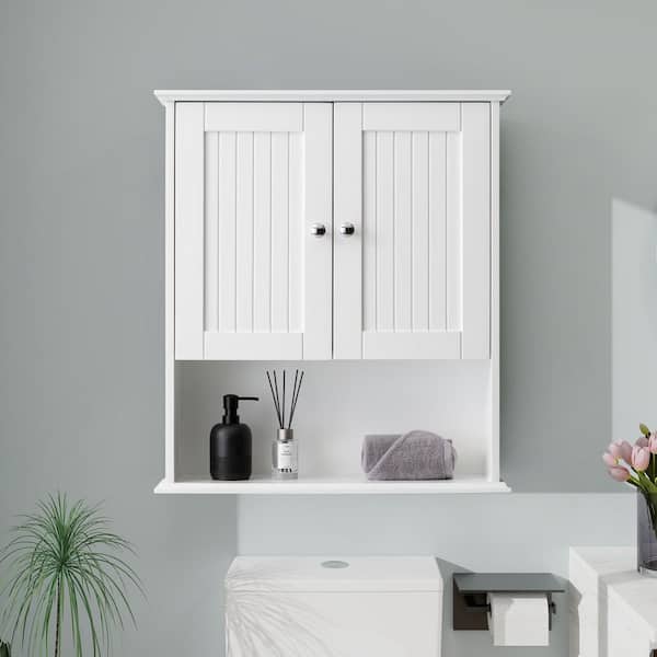 26 in. W x 29.5 in. H Rectangular White MDF Surface Mount Medicine Cabinet without Mirror