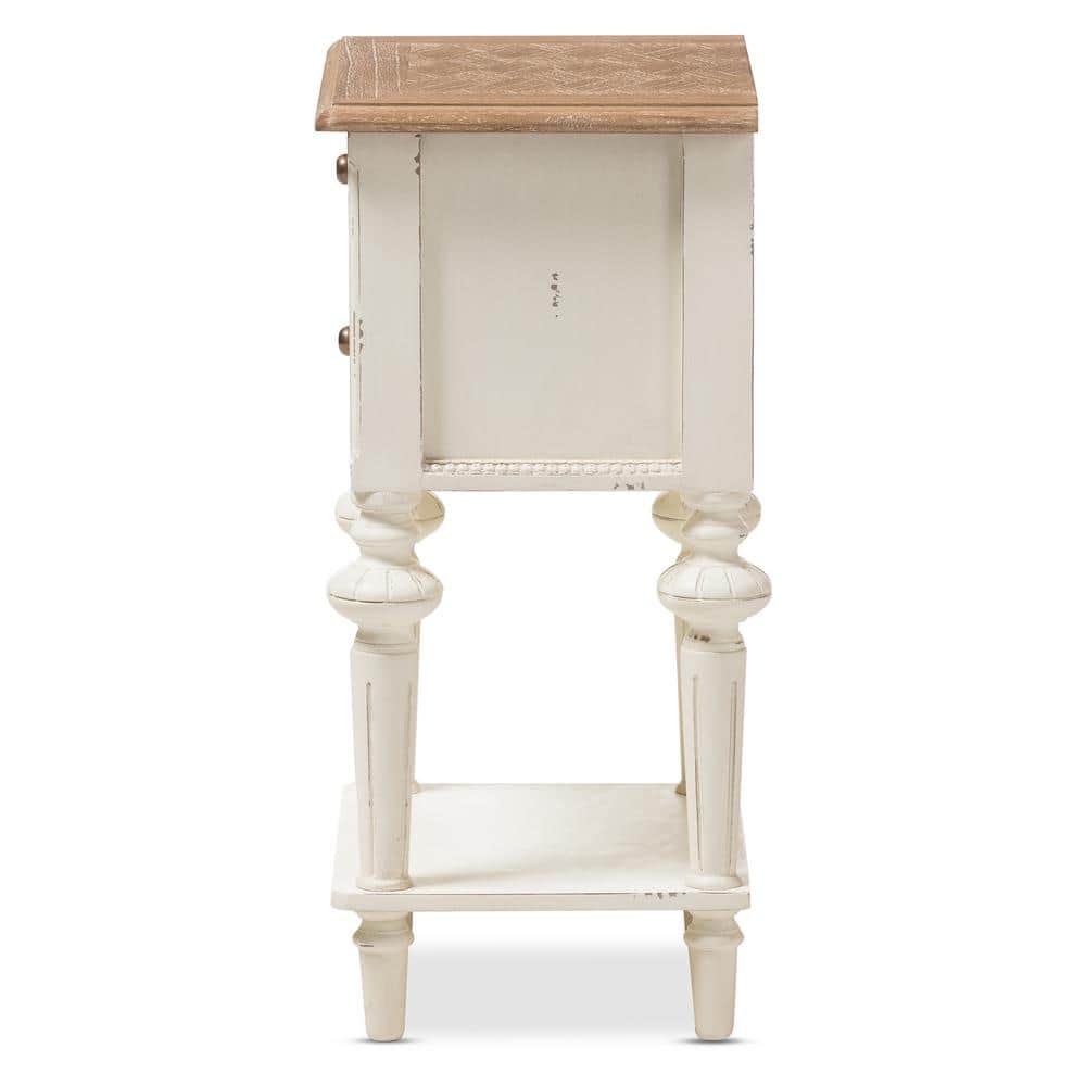 French Provincial White and Oak 2-Drawer Nightstand
