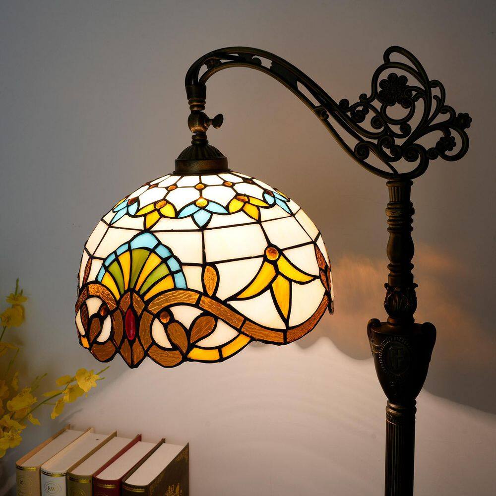 63 in. Tiffany Style Bronze Finish 1-Light Standard Floor Lamp with Multi-Colored Baroque Stained Glass Lamp Shade price history on PriceWatchPro