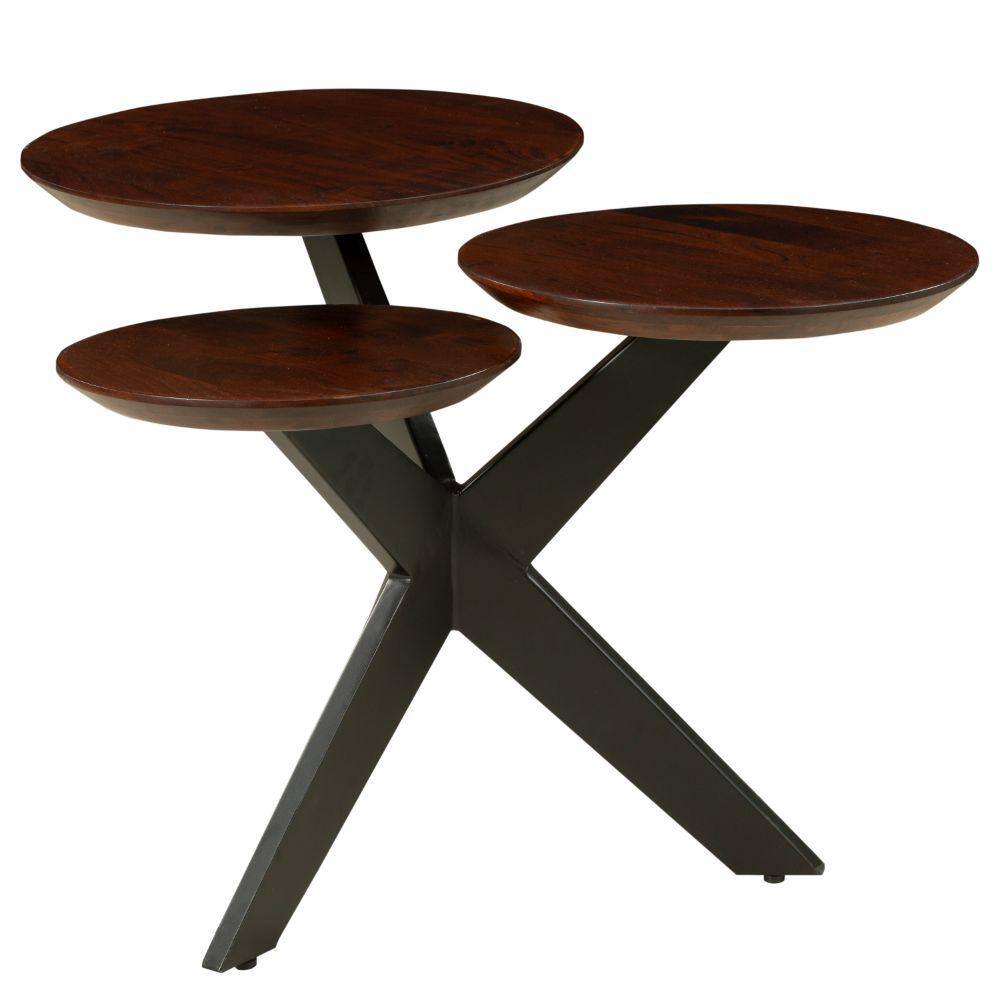 Modern Coffee Table with 3 Tier Wooden Top and Boomerang Legs Brown/Black - The Urban Port