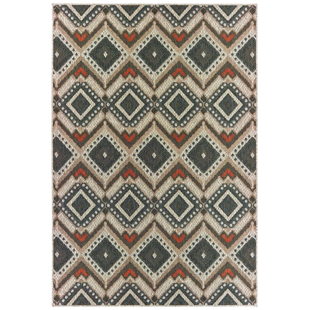 Bermuda Gray/Orange 8 ft. x 10 ft. Tribal Indoor/Outdoor Patio Area Rug