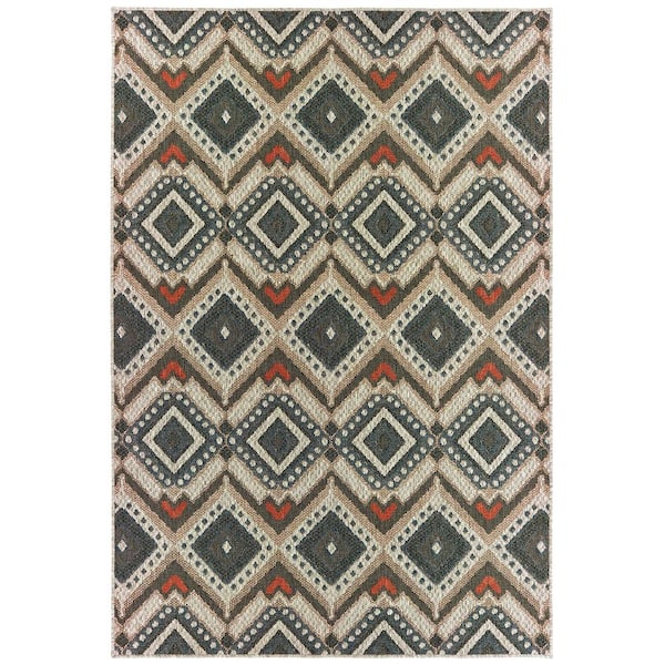 Bermuda Gray/Orange 8 ft. x 10 ft. Tribal Indoor/Outdoor Patio Area Rug