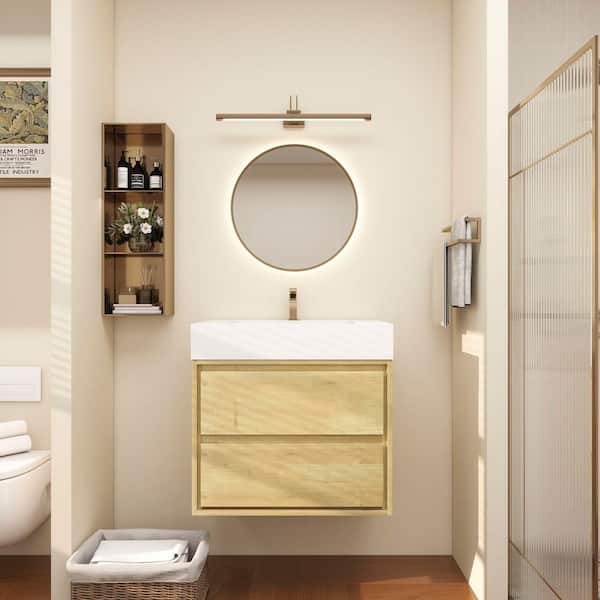 Saggie 30 in. W. x 20 in. D x 28 in. H Single Sink Floating Bath Vanity in Oak with White Acrylic Top