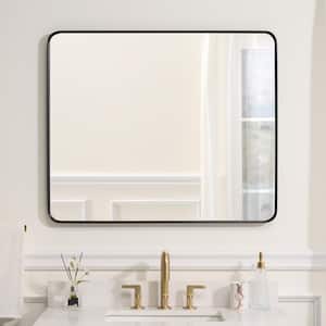 BELLA 30 in. W x 36 in. H Rectangular Aluminum Framed Wall-Mounted Bathroom Vanity Mirror in Matte Black