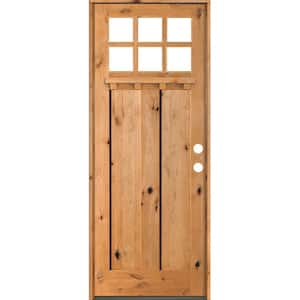 36 in. x 96 in. Craftsman Knotty Alder Clear 6-Lite Clear Stain Wood/Dentil Shelf Left Hand Single Prehung Front Door