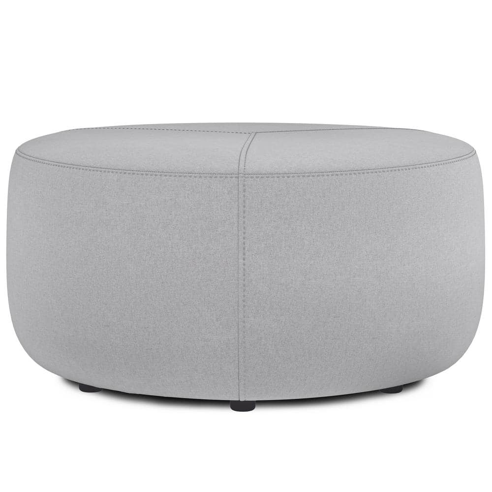 Moore 32" Light Grey Linen Round Ottoman