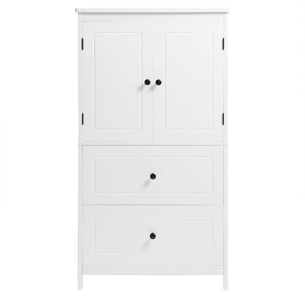 Sarlai 24 in. W x 12 in. D x 43 in. H White MDF Freestanding Linen Cabinet Storage Cabinet with 2-Doors and Adjustable Shelf