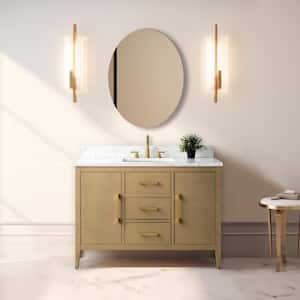 48 in. W x 22 in. D x 34 in. H Single-Sink Bathroom Vanity in Natural Oak with Engineered Marble Top in Arabescato White