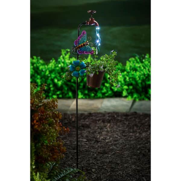Evergreen Faucet-Shaped Butterfly 36 in. Twinkling Light Solar Garden Stake