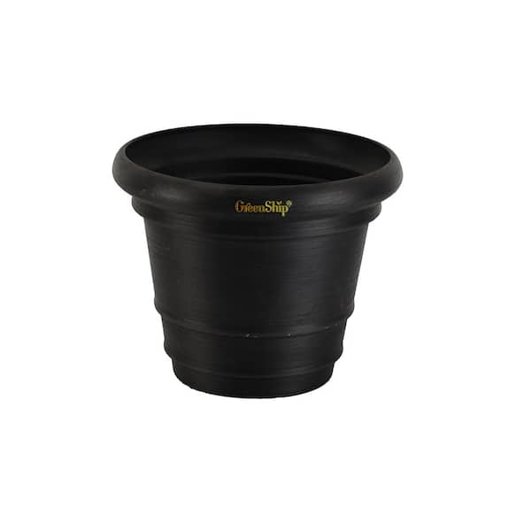 GreenShip Heavy Rim 15 in. W x 12 in. H Black Indoor/Outdoor Resin Decorative Planter 1-Pack