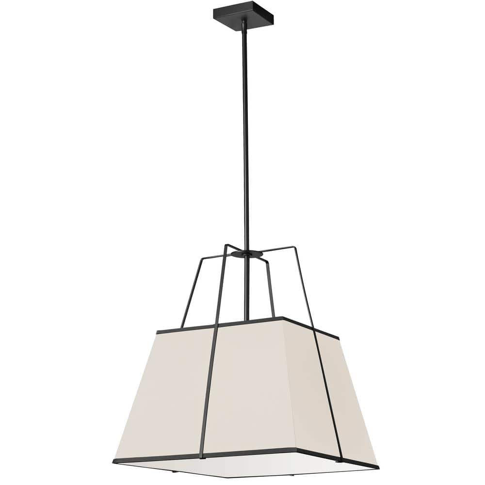 Black Modern Indoor/Outdoor Trapezoid Pendant Light with White Shade