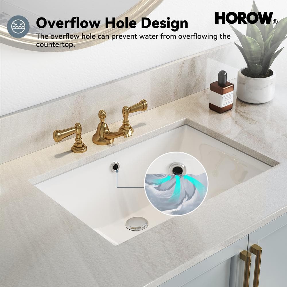 24 Inch White Ceramic Undermount Bathroom Sink with Overflow