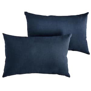 Navy Blue Rectangular Outdoor Knife Edge Lumbar Pillows (2-Pack)