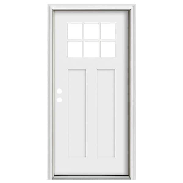 36 in. x 80 in. 2 Panel RightHand/Inswing 6 Lite Clear Direct Glaze White Fiberglass Prehung FrontDoor w/ White Interior