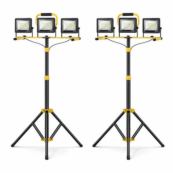 110V LED Work Lights with Stand,21000 Lumen,3-Head Adjustable Work Light,Waterproof Foldable Tripod,16.4ft Cord(2-Pack)