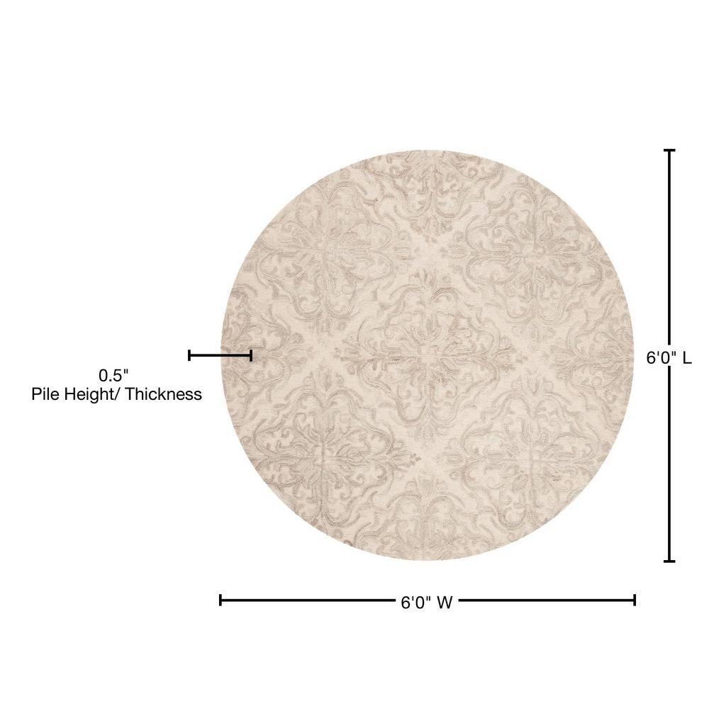 Ivory Floral Elegance 6' Round Hand-Tufted Wool Area Rug