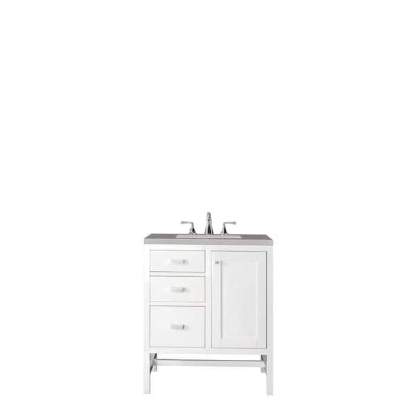 James Martin Vanities Addison 30 in. W x 23.5 in. D x 35.5 in. H Bath Vanity in Glossy White with Grey Expo Quartz Vanity Top and Basin