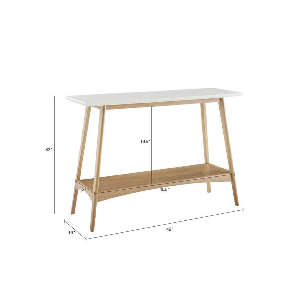 Mid-Century Two-Tone Off-White and Wood Console Table with Shelf