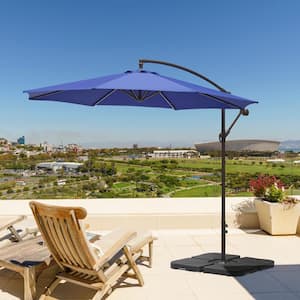 Bayshore 10 ft. Crank Lift Cantilever Hanging Offset Patio Umbrella in Royal Blue with Base Weights