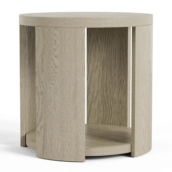 Rosin Modern 24 in. Oak Round Wood End Table With Shelf