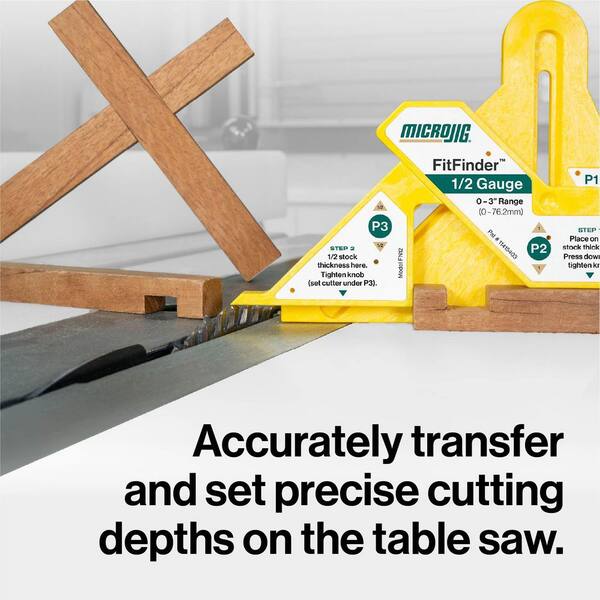 Table Saw Router Setup Tool MICROJIG FitFinder 1/2 Gauge - Center Point Finder For Woodworking Materials Up To 3" Thick MICROJIG FitFinder 1/2 Gauge Center Point Finder Woodworking