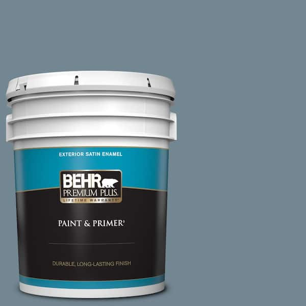 BEHR PREMIUM PLUS 5 gal. Home Decorators Collection #HDC-AC-24 Lyric Blue Satin Enamel Exterior Paint & Primer