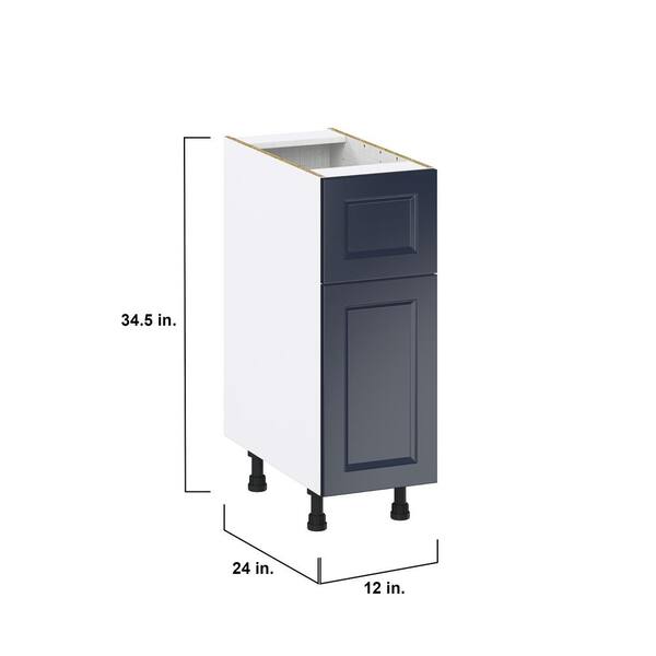 J COLLECTION Devon 12 in. W x 24 in. D x 34.5 in. H Painted Blue Shaker Assembled Base Kitchen Cabinet with 3 Inner Drawers