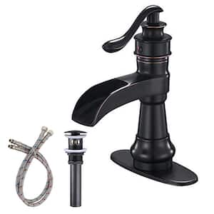 Single Handle Single Hole Slim Low Spout Bathroom Faucet with Drain Kit Included in Oil Rubbed Bronze