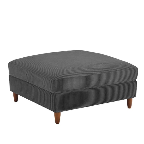 Uixe 38 in. Gray Corduroy Fabric Square Ottoman with Wood Legs(Set of 1)