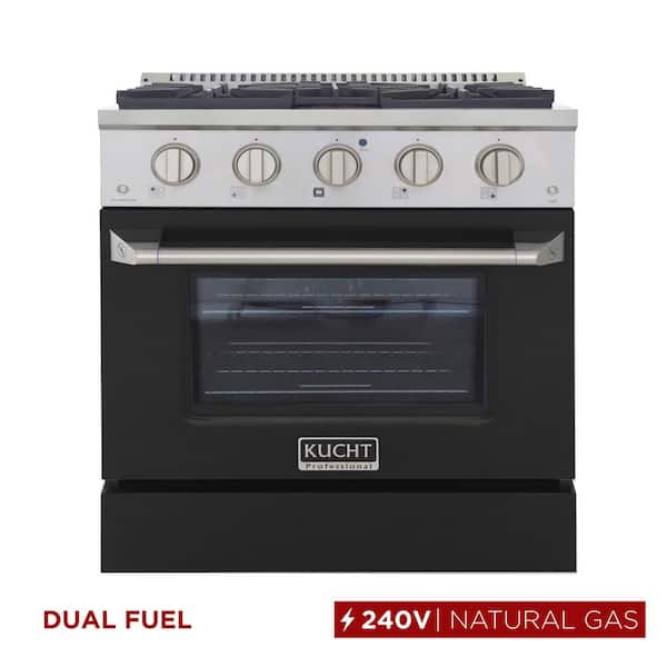 Kucht 30 in. 4.2 cu. ft. Dual Fuel Range with Gas Stove and Electric Oven with Convection Oven in. Black