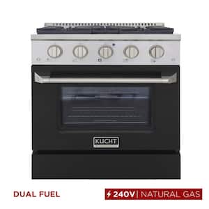 30 in. 4.2 cu. ft. Dual Fuel Range with Gas Stove and Electric Oven with Convection Oven in. Black