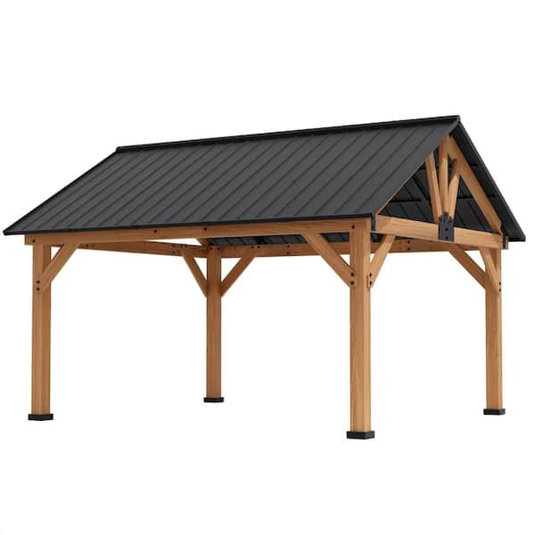 JOYSIDE 15 ft. x 13 ft. Outdoor Patio Solid Cedar Wood Hardtop