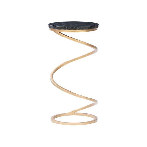 Benjara 10.5 in. Black and Gold Round Marble End Table with Metal Frame