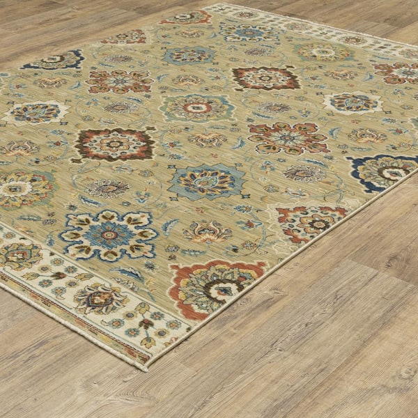 Fleetwood Tan/Multi-Colored 2 ft. x 8 ft. Floral Oriental Panel Polypropylene Fringe Edge Indoor Runner Area Rug