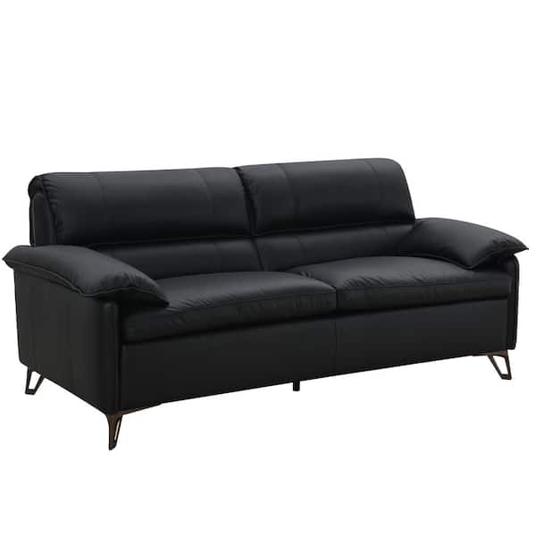 Eilene 83 in. Leather 2 Seat No Additional Features Loveseat in Black Top Grain Leather