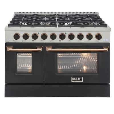 Custom KNG 48 in. 6.7 cu. ft. Natural Gas Range Double Oven with Convection in Black with Black Knobs and Gold Handle