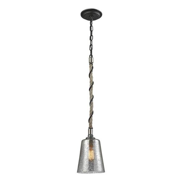 Titan Lighting Natural Rope 1-Light Silvered Graphite/Brushed Nickel Accents Pendant